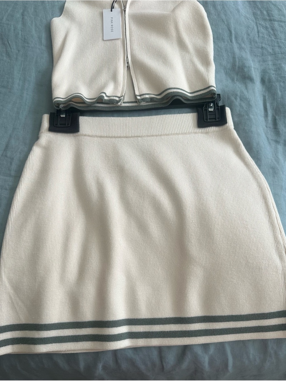 Pink Rose Cream Knit Mini Skirt with Stripe Trim - Picture 4 of 6